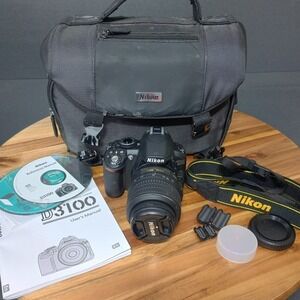 Nikon‎ D3100 DSLR Camera Bundle AF Kit 18-55mm Lens Bag Strap Manual Battery CDs